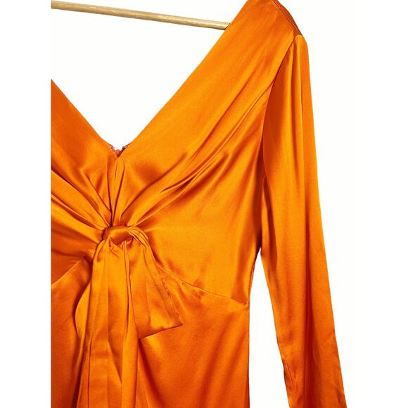 Cinq a Sept Caelan Burnt Orange Long Sleeve Silk Mini Dress Size 4 - Picture 7 of 13